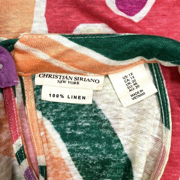 Christian Siriano Colorful Linen Top, Size 1X, Geometric Print‎ Top Multicolored - Picture 2 of 8
